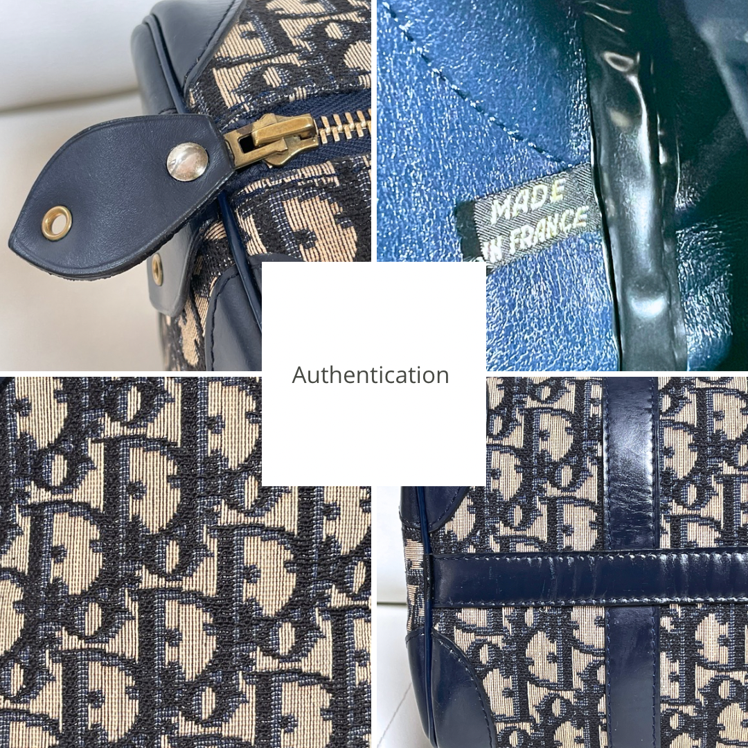Christian Dior Vintage Boston 25 Oblique Jacquard Navy Bowling Bag