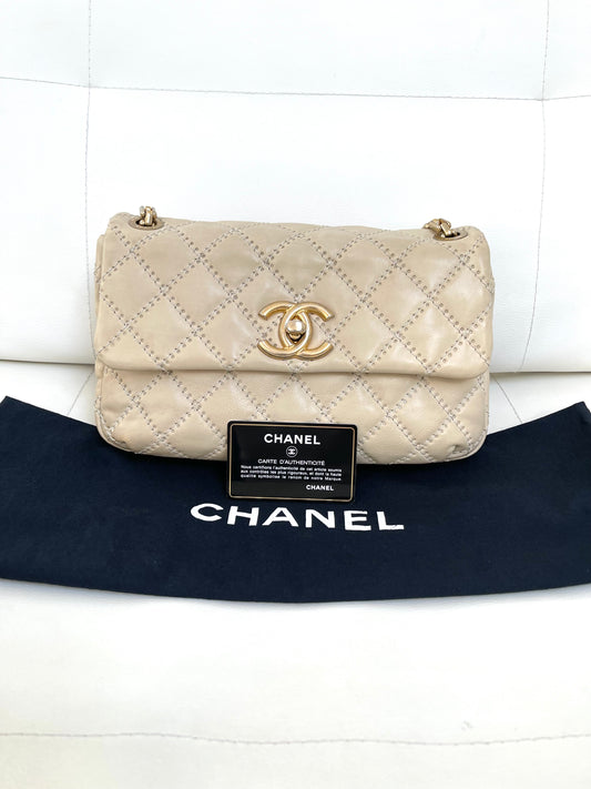 Chanel Ultimate Stitch Retro Flap Bag | Series 15 (2011-2012) | Champagne Beige Quilted Calfskin & GHW