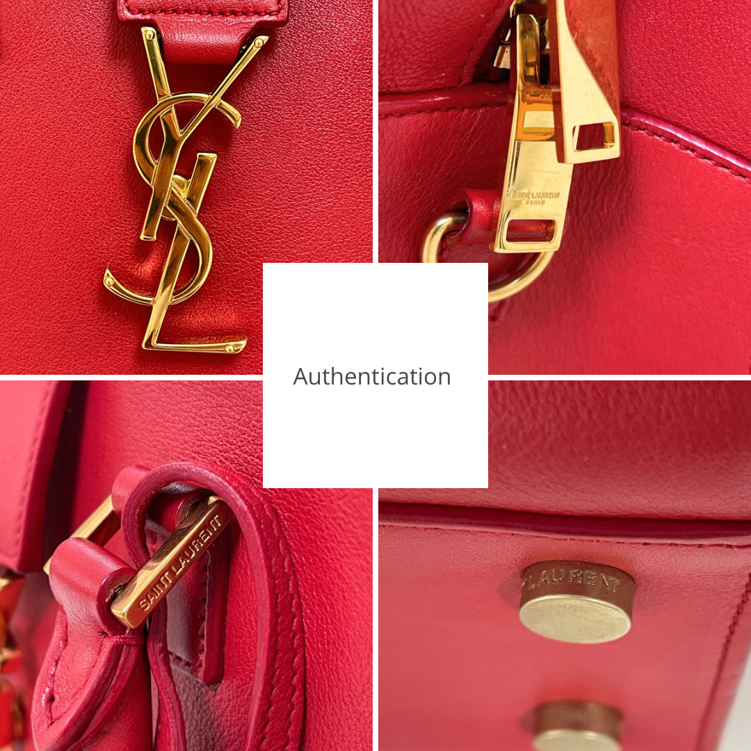 Yves Saint Laurent Baby Cabas Monogram W/ Strap | Red Calfskin Leather & GHW