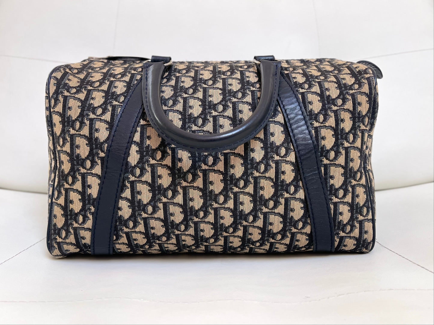 Christian Dior Boston 30 Vintage Oblique Jacquard Navy Bowling Bag