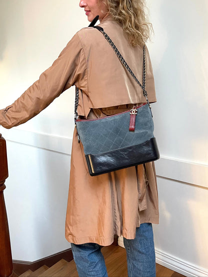 Chanel Gabrielle Hobo Medium | Series 24 (2017-2018) | Blue Suede & Patent Leather with Tricolor Hardware