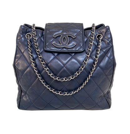 Chanel CC Divine Quilted Chain Tote | Series 12 (2008–2009) | Navy Lambskin & SHW