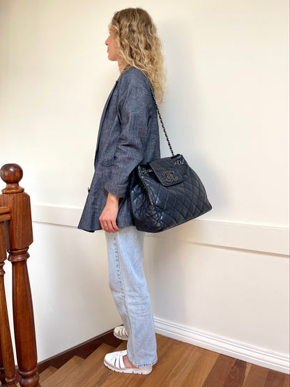 Chanel CC Divine Quilted Chain Tote | Series 12 (2008–2009) | Navy Lambskin & SHW