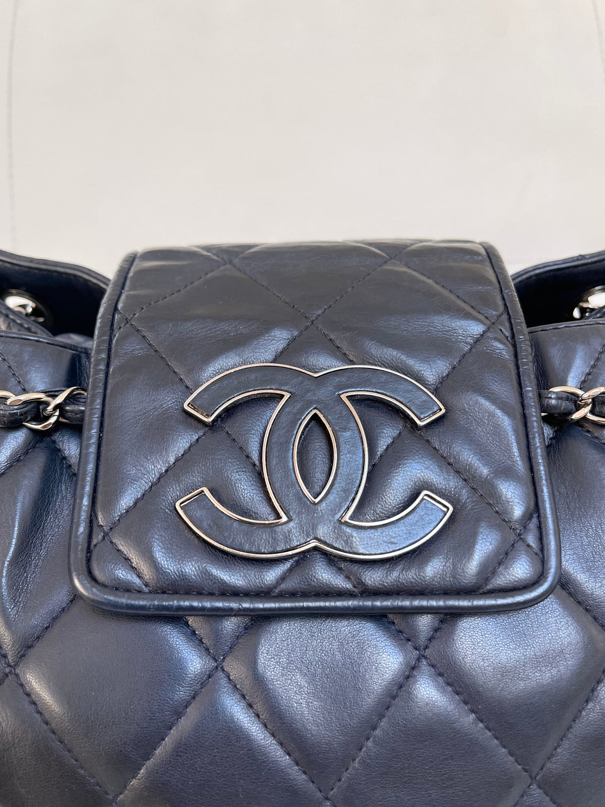 Chanel CC Divine Quilted Chain Tote | Series 12 (2008–2009) | Navy Lambskin & SHW