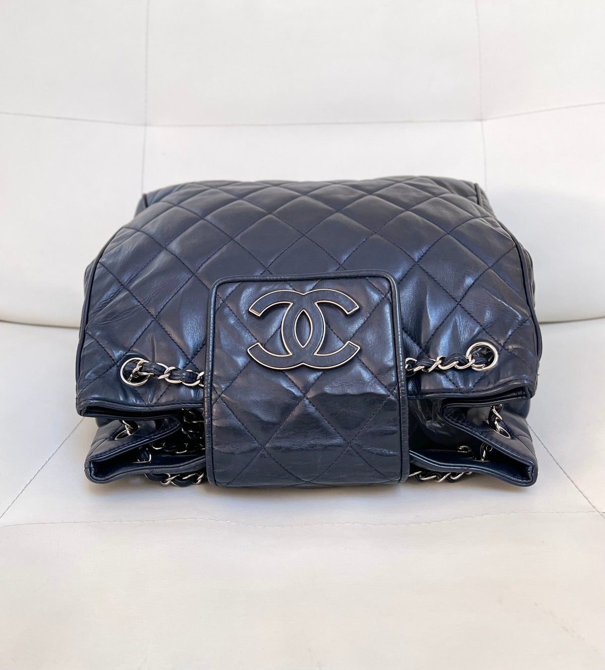 Chanel CC Divine Quilted Chain Tote | Series 12 (2008–2009) | Navy Lambskin & SHW