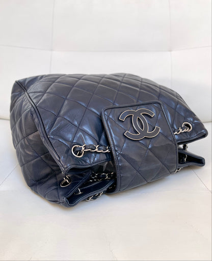 Chanel CC Divine Quilted Chain Tote | Series 12 (2008–2009) | Navy Lambskin & SHW