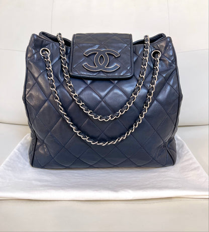 Chanel CC Divine Quilted Chain Tote | Series 12 (2008–2009) | Navy Lambskin & SHW