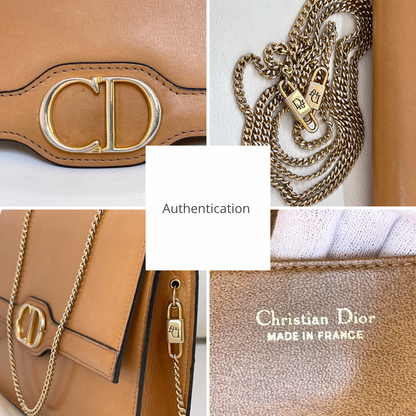 Christian Dior Vintage CD Logo Chain Clutch Caramel Tan Calfskin & Gold-Tone Hardware