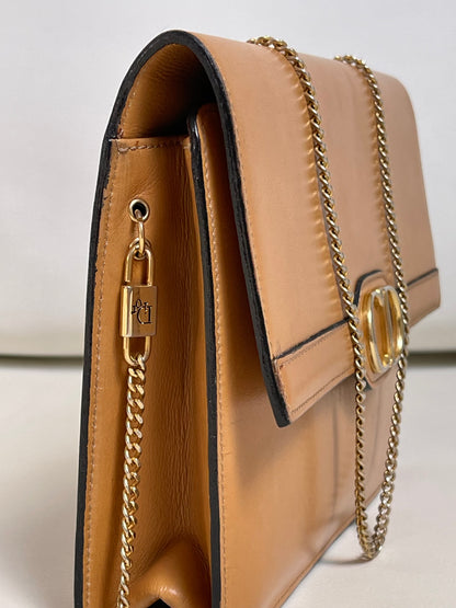 Christian Dior Vintage CD Logo Chain Clutch Caramel Tan Calfskin & Gold-Tone Hardware