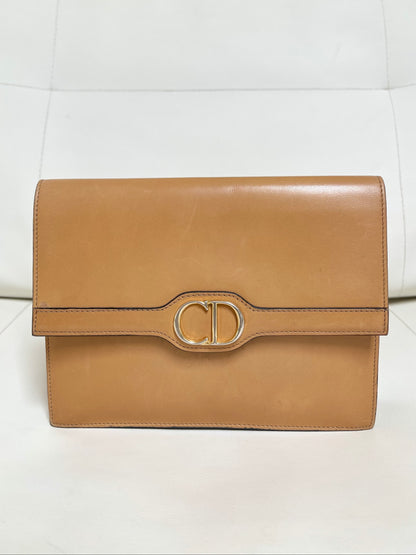 Christian Dior Vintage CD Logo Chain Clutch Caramel Tan Calfskin & Gold-Tone Hardware