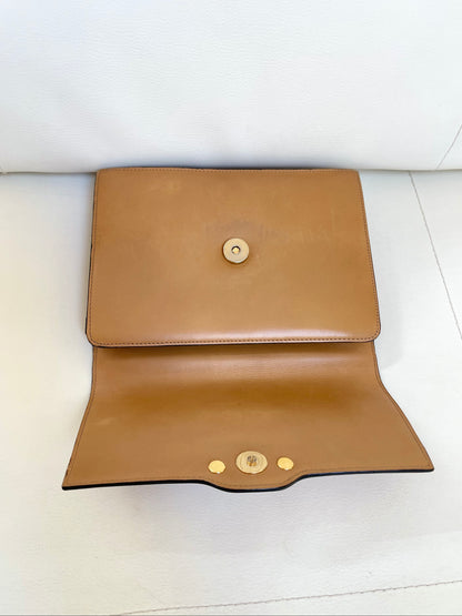 Christian Dior Vintage CD Logo Chain Clutch Caramel Tan Calfskin & Gold-Tone Hardware