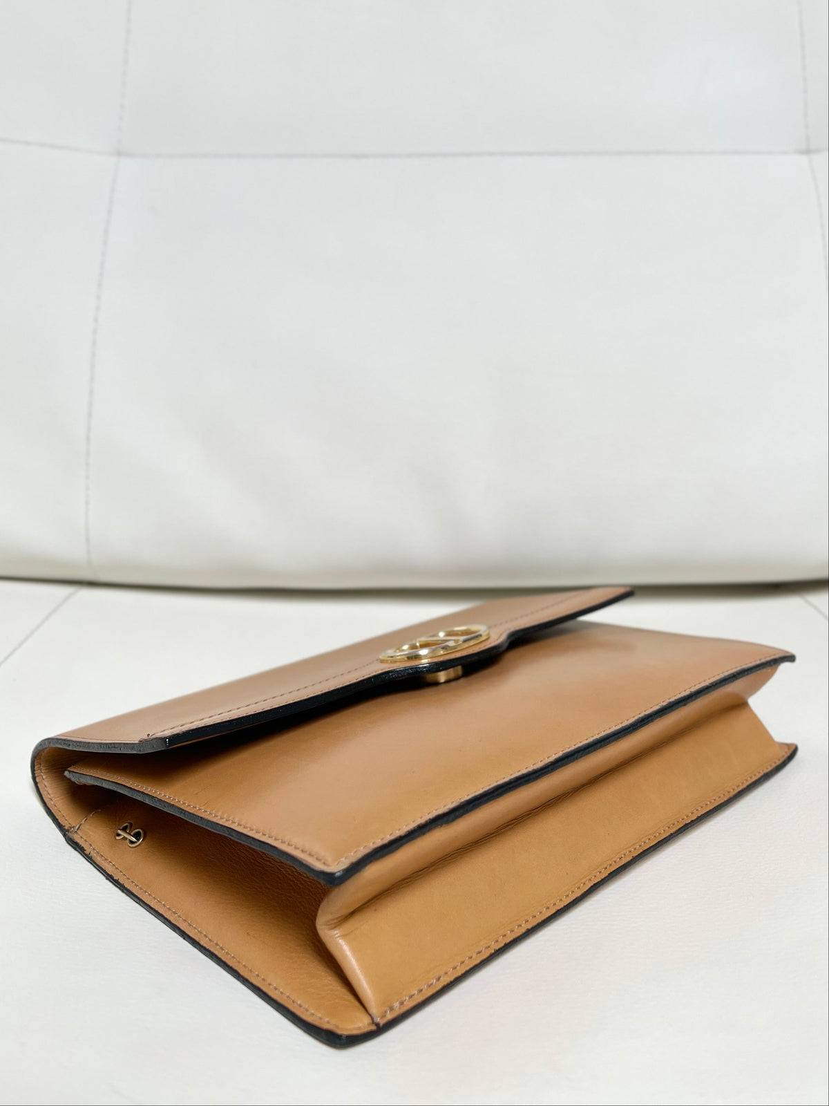 Christian Dior Vintage CD Logo Chain Clutch Caramel Tan Calfskin & Gold-Tone Hardware