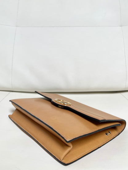 Christian Dior Vintage CD Logo Chain Clutch Caramel Tan Calfskin & Gold-Tone Hardware