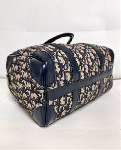 Christian Dior Vintage Boston 25 Oblique Jacquard Navy Bowling Bag