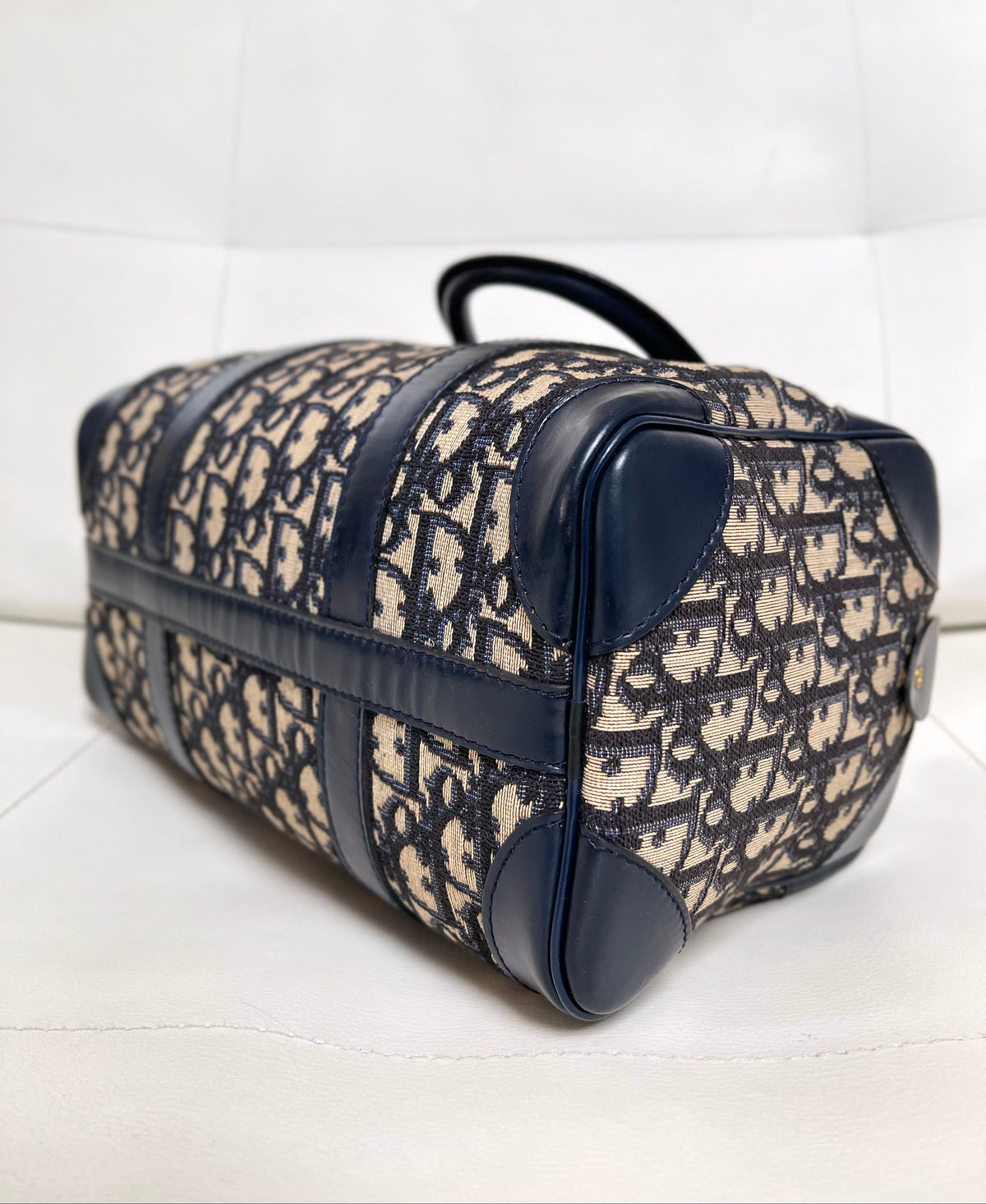 Christian Dior Vintage Boston 25 Oblique Jacquard Navy Bowling Bag