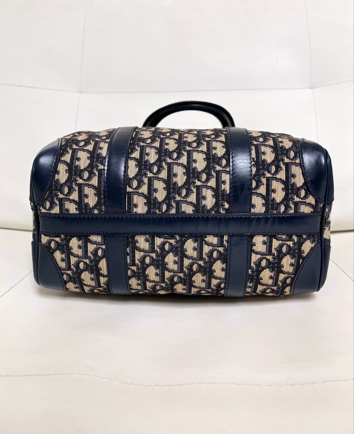 Christian Dior Vintage Boston 25 Oblique Jacquard Navy Bowling Bag