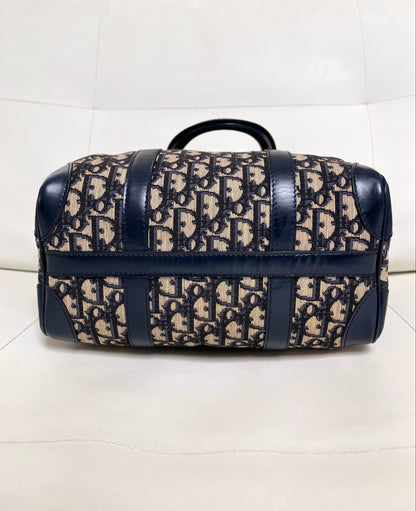 Christian Dior Vintage Boston 25 Oblique Jacquard Navy Bowling Bag