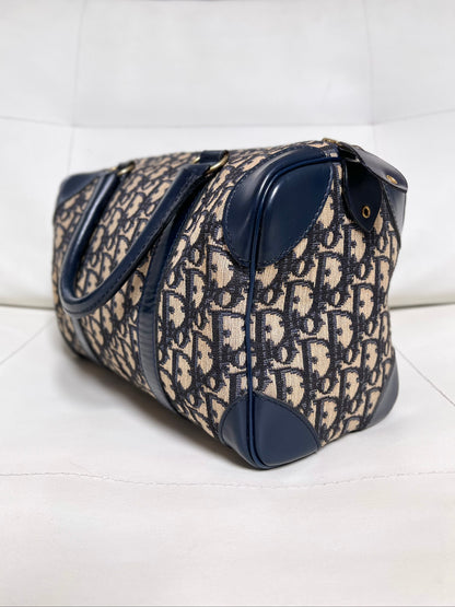 Christian Dior Vintage Boston 25 Oblique Jacquard Navy Bowling Bag