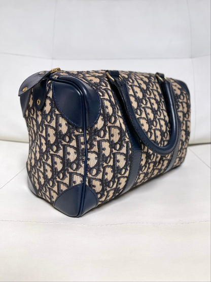 Christian Dior Vintage Boston 25 Oblique Jacquard Navy Bowling Bag