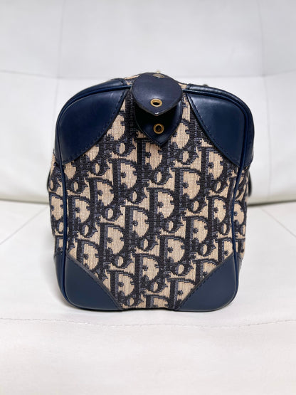Christian Dior Vintage Boston 25 Oblique Jacquard Navy Bowling Bag