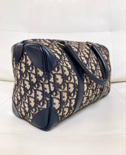 Christian Dior Vintage Boston 25 Oblique Jacquard Navy Bowling Bag