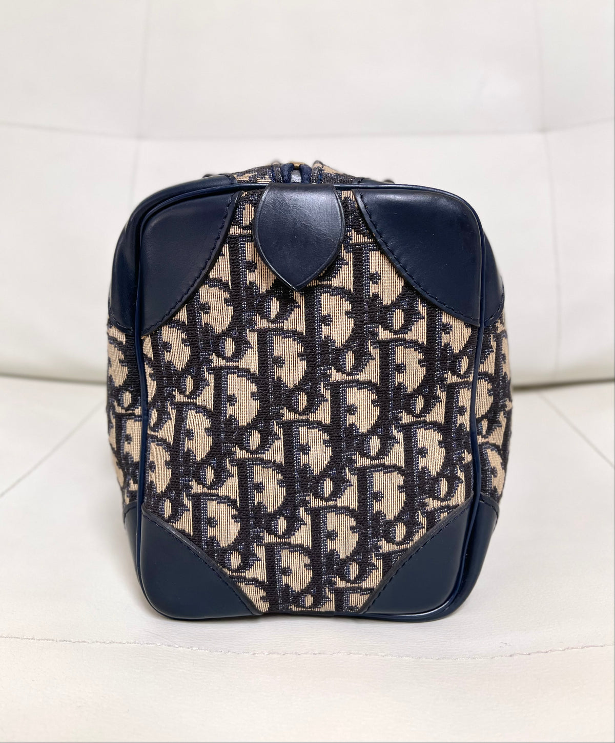 Christian Dior Vintage Boston 25 Oblique Jacquard Navy Bowling Bag