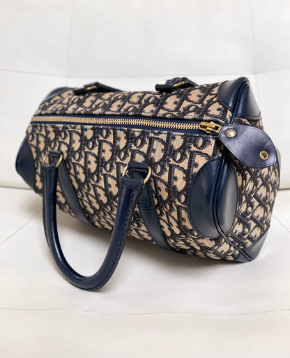 Christian Dior Vintage Boston 25 Oblique Jacquard Navy Bowling Bag