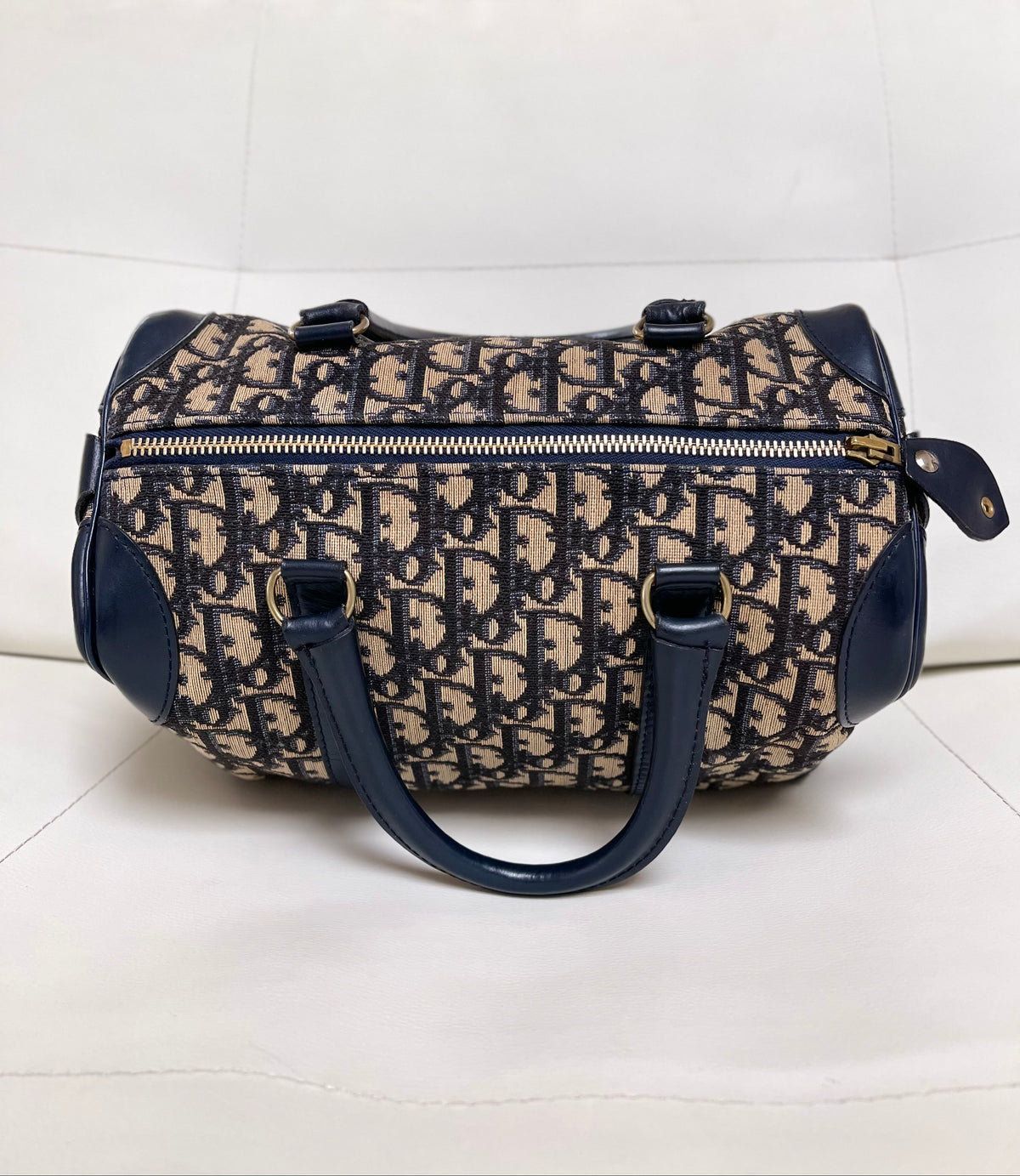 Christian Dior Vintage Boston 25 Oblique Jacquard Navy Bowling Bag