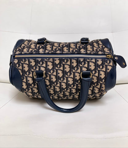 Christian Dior Vintage Boston 25 Oblique Jacquard Navy Bowling Bag