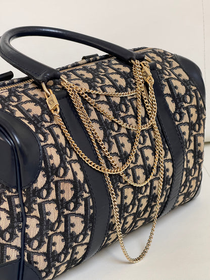 Christian Dior Vintage Boston 25 Oblique Jacquard Navy Bowling Bag