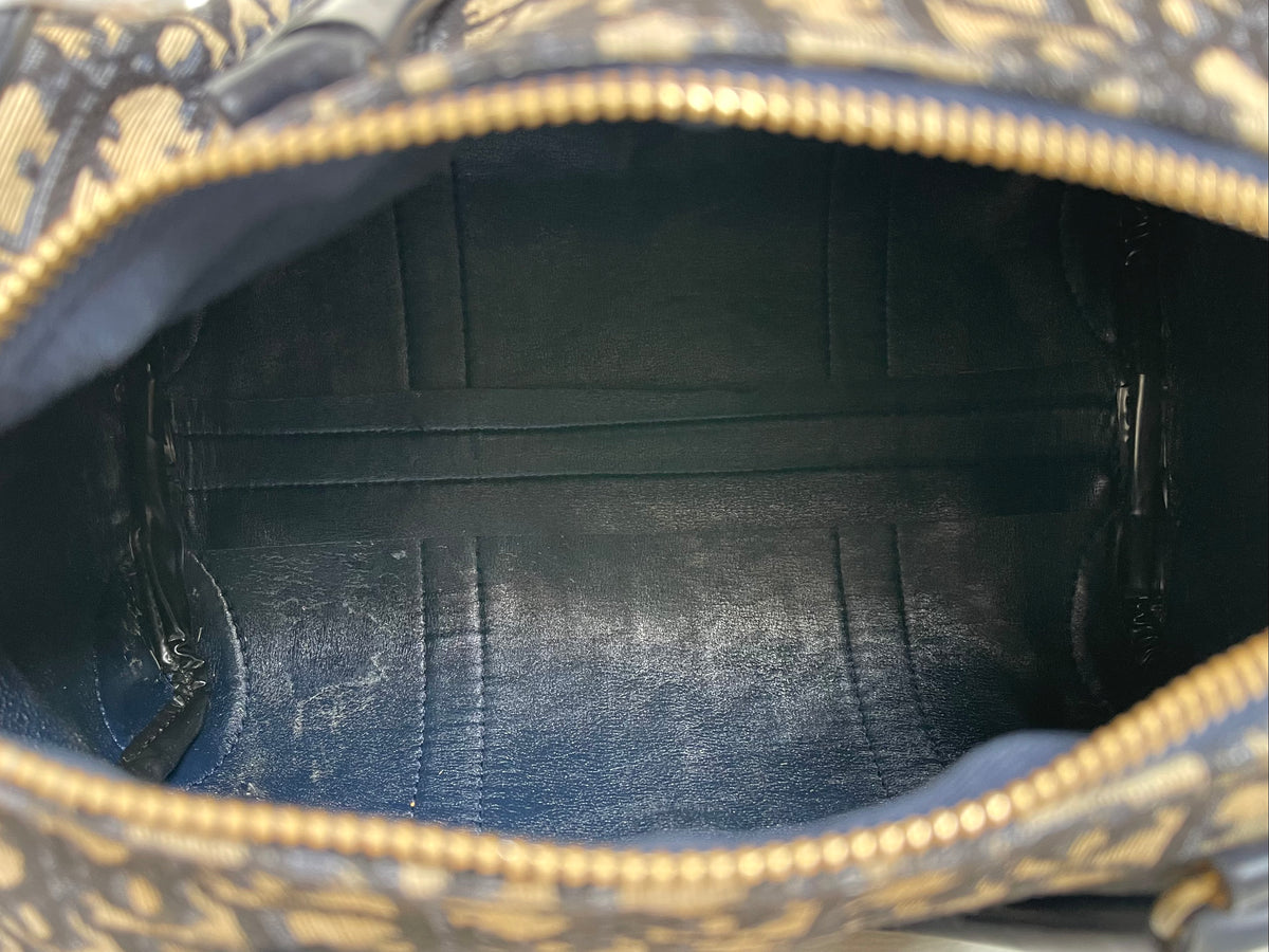 Christian Dior Vintage Boston 25 Oblique Jacquard Navy Bowling Bag