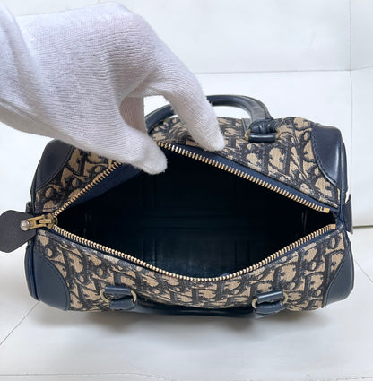 Christian Dior Vintage Boston 25 Oblique Jacquard Navy Bowling Bag