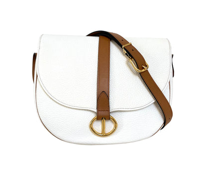 Christian Dior Vintage Equestrian Saddle Flap Craie White Grained Calfskin & Cognac Leather Crossbody Bag