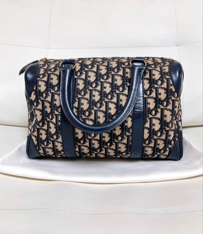 Christian Dior Vintage Boston 25 Oblique Jacquard Navy Bowling Bag