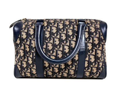 Christian Dior Vintage Boston 25 Oblique Jacquard Navy Bowling Bag