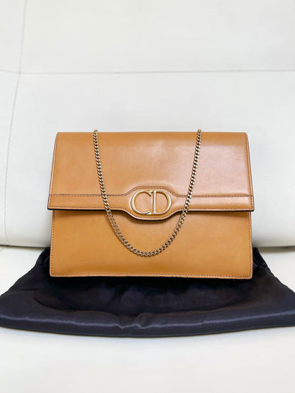 Christian Dior Vintage CD Logo Chain Clutch Caramel Tan Calfskin & Gold-Tone Hardware
