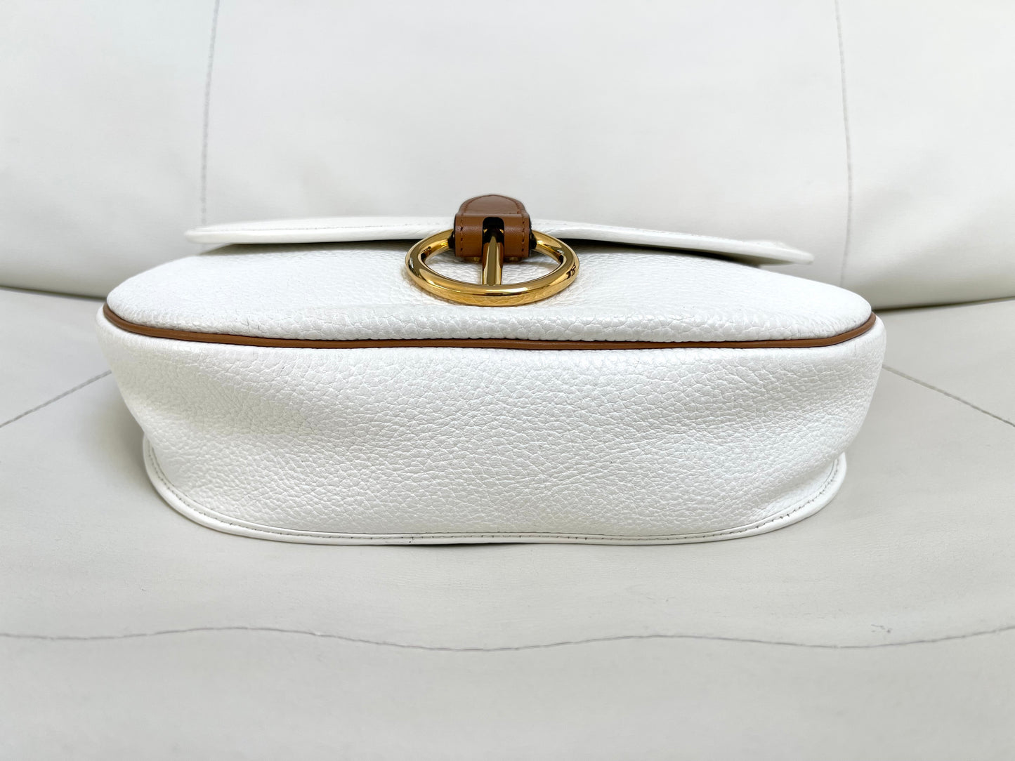 Christian Dior Vintage Equestrian Saddle Flap Craie White Grained Calfskin & Cognac Leather Crossbody Bag
