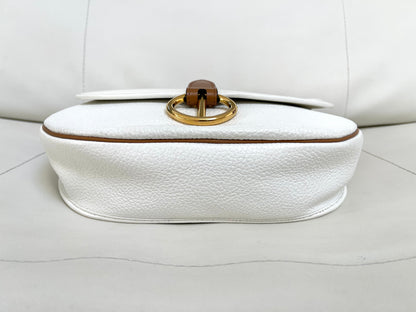 Christian Dior Vintage Equestrian Saddle Flap Craie White Grained Calfskin & Cognac Leather Crossbody Bag