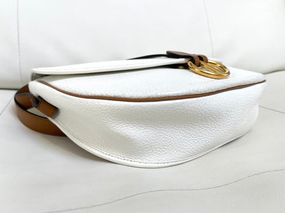 Christian Dior Vintage Equestrian Saddle Flap Craie White Grained Calfskin & Cognac Leather Crossbody Bag