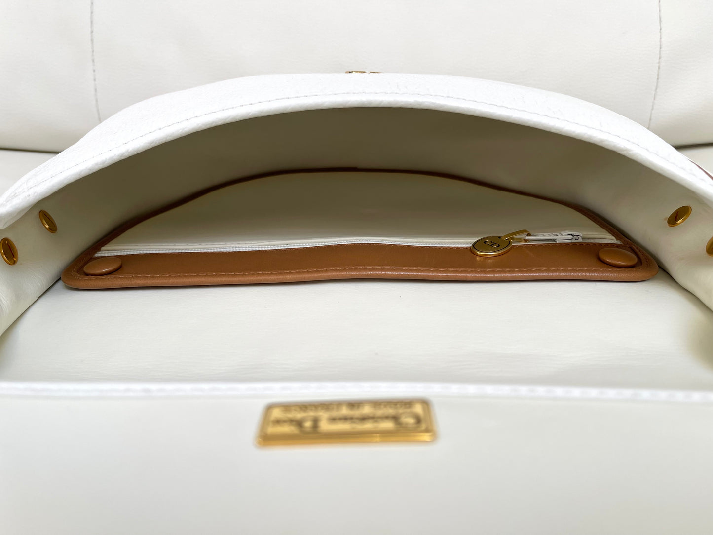 Christian Dior Vintage Equestrian Saddle Flap Craie White Grained Calfskin & Cognac Leather Crossbody Bag