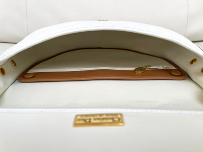 Christian Dior Vintage Equestrian Saddle Flap Craie White Grained Calfskin & Cognac Leather Crossbody Bag