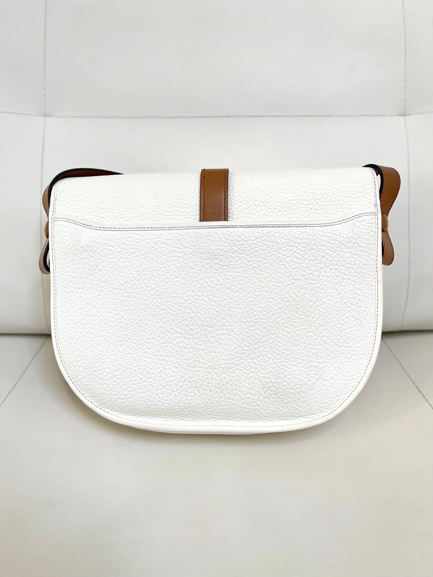 Christian Dior Vintage Equestrian Saddle Flap Craie White Grained Calfskin & Cognac Leather Crossbody Bag