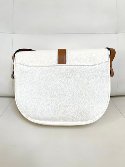 Christian Dior Vintage Equestrian Saddle Flap Craie White Grained Calfskin & Cognac Leather Crossbody Bag