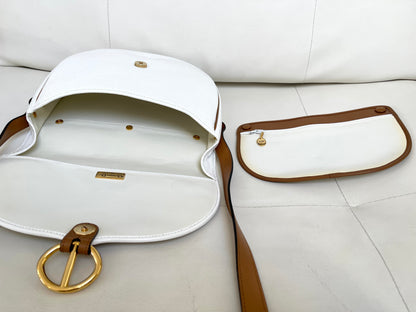 Christian Dior Vintage Equestrian Saddle Flap Craie White Grained Calfskin & Cognac Leather Crossbody Bag