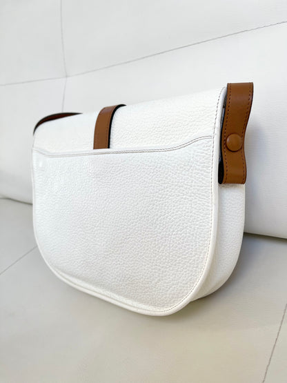 Christian Dior Vintage Equestrian Saddle Flap Craie White Grained Calfskin & Cognac Leather Crossbody Bag
