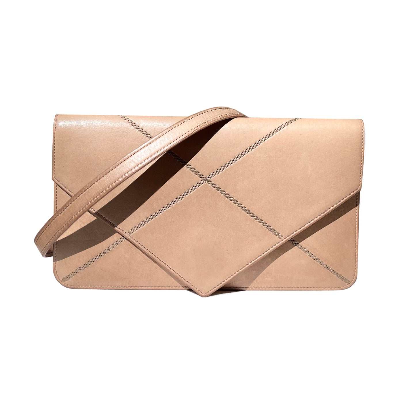 Hermès 1970s Archival Envelope Clutch w/ Strap | Warm Beige Lambskin | Cross-Stitched (Rare Vintage)