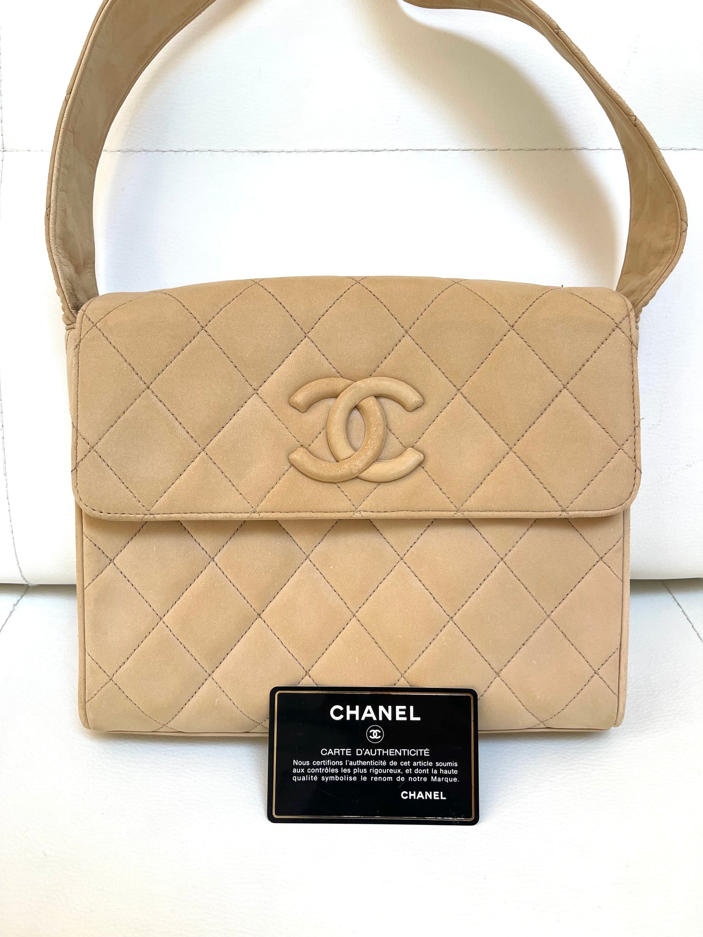 Chanel Quilted Classic Camera Single Flap Bag | Series 2 (1991-1994) | Sand Beige Lambskin