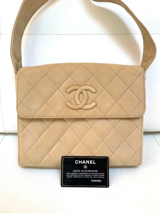 Chanel Quilted Classic Camera Single Flap Bag | Series 2 (1991-1994) | Sand Beige Lambskin