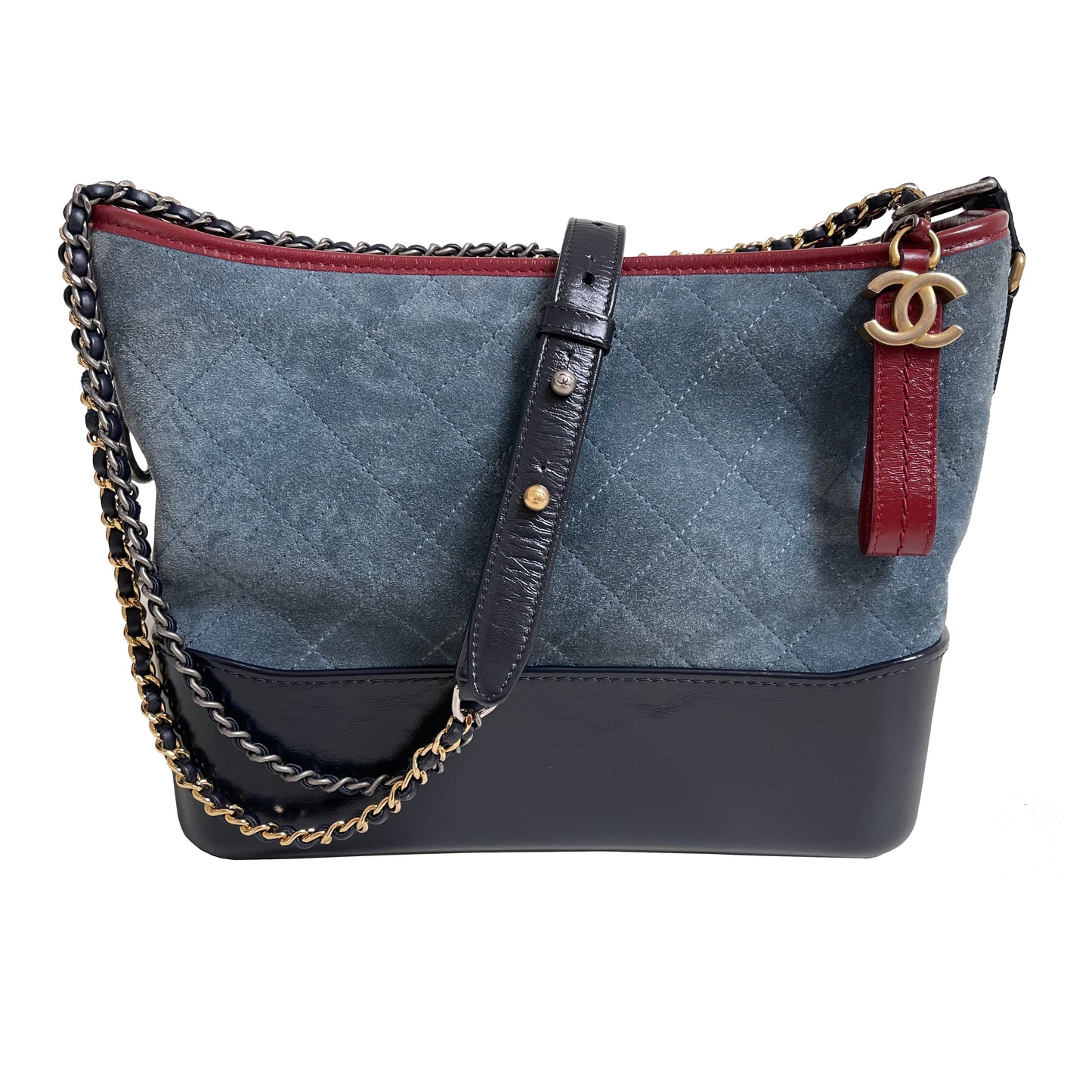 Chanel Gabrielle Hobo Medium | Series 24 (2017-2018) | Blue Suede & Patent Leather with Tricolor Hardware