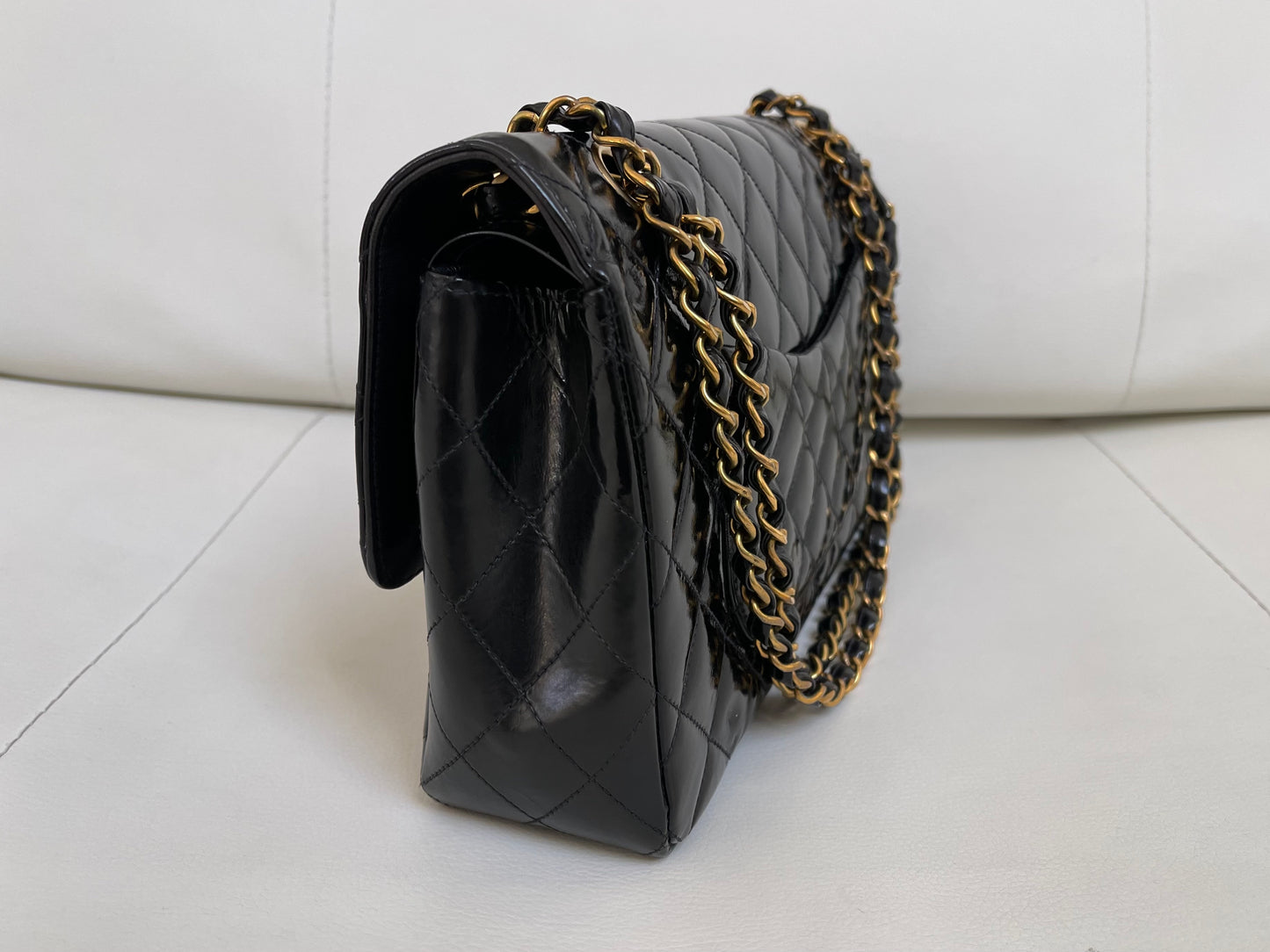 Chanel Classic Timeless Medium Double Flap | Series 3 (1994-1996) | Black Patent Leather & 24-Karat GHW